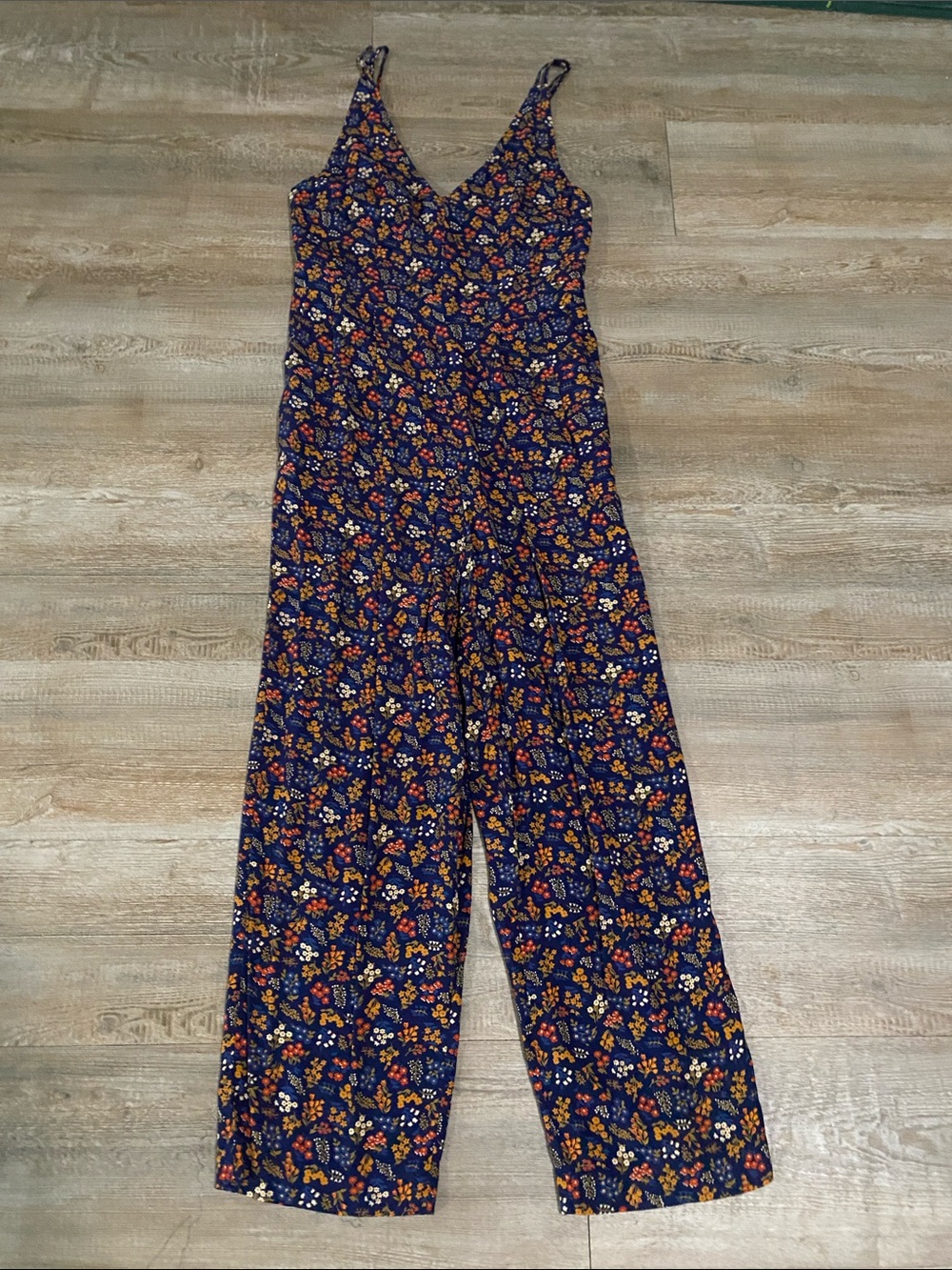 Madewell Navy Floral V-Neck Wide-Leg Jumpsuit